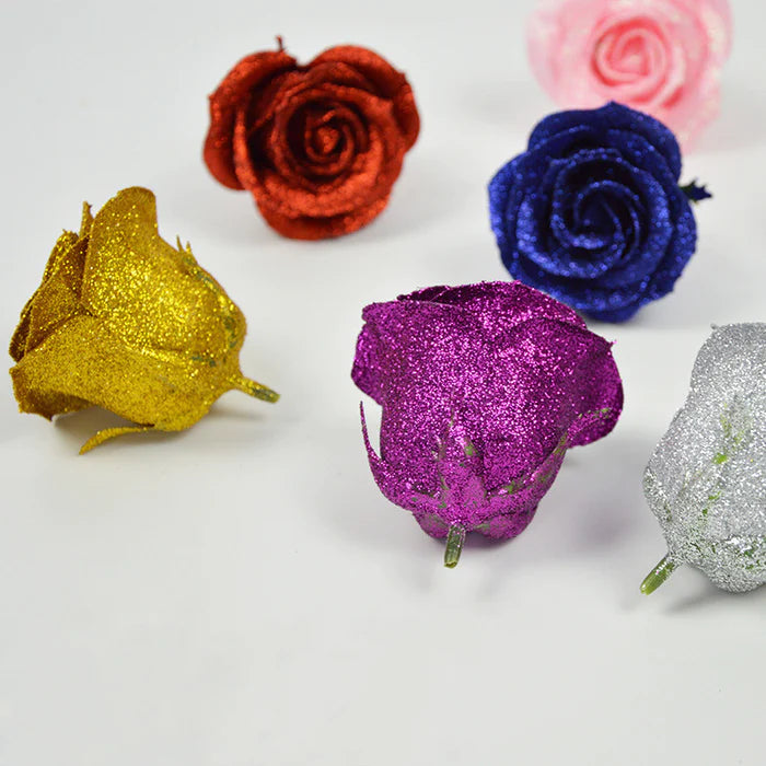 Gold Glitter Rose Heads (50 pcs)