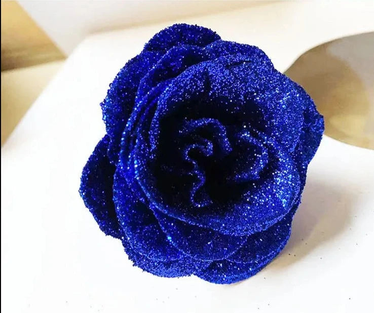 Blue Glitter Rose Heads (50 pcs)