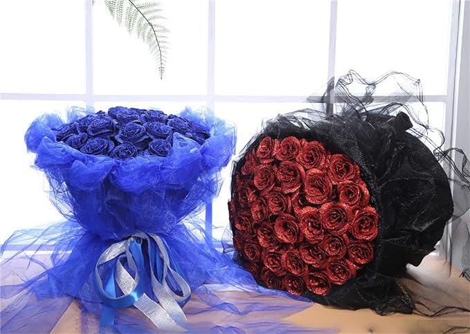 Blue Glitter Rose Heads (50 pcs)