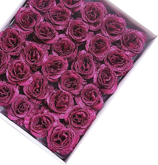 Dark Pink Glitter Rose Heads