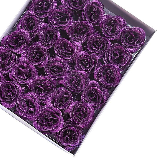 Purple Glitter Rose Heads (50 pcs)