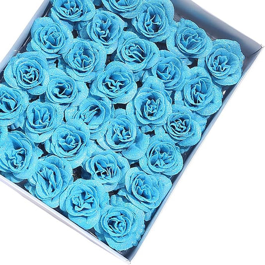 Light Blue Glitter Rose Heads