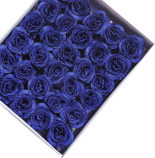 Blue Glitter Rose Heads (50 pcs)