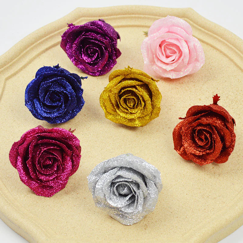 Red Glitter Rose Heads (50 pcs)