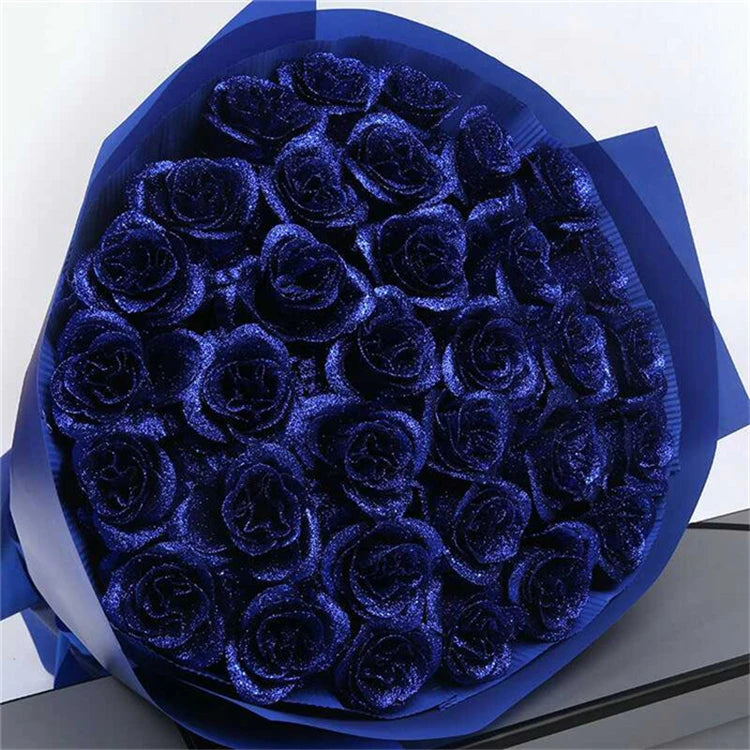Blue Glitter Rose Heads (50 pcs)