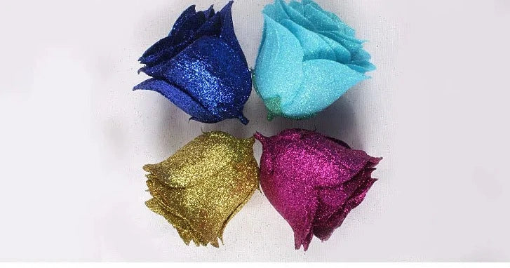 Silver Glitter Rose Heads (50 pcs)