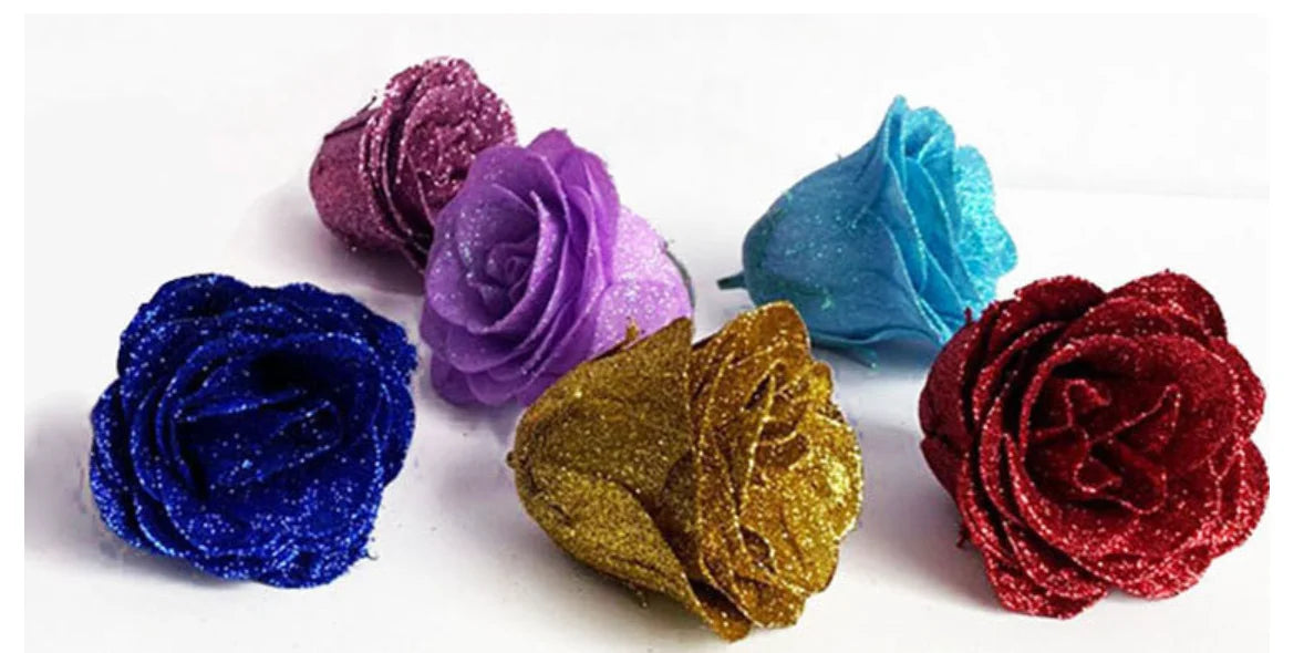 Silver Glitter Rose Heads (50 pcs)