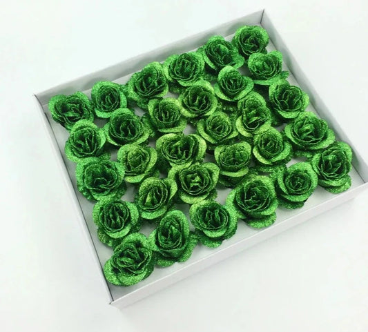 Green Glitter Rose Heads (50 pcs)