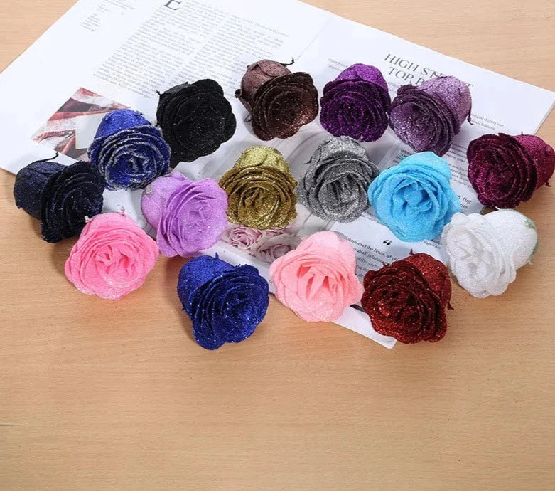 Silver Glitter Rose Heads (50 pcs)